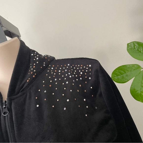 Y2K Vintage Zoey & Beth Velvet Velour Zip Up Hoodie Rhinestones Embellished - Picture 10 of 12